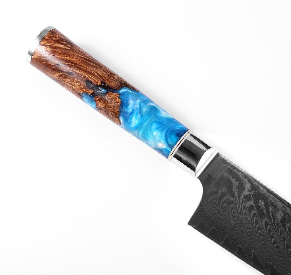 Damascus staal koksmessen, blauw