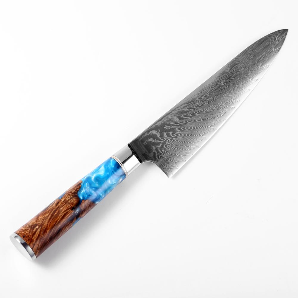 Damascus staal koksmessen, blauw