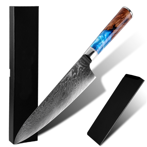 Damascus staal koksmessen, blauw