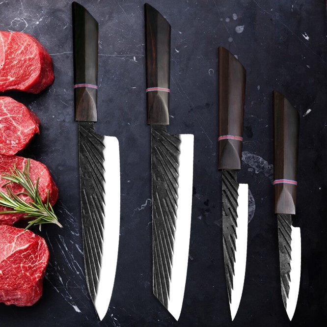Handgemaakte Japanse messenset met ebbenhouten handvat