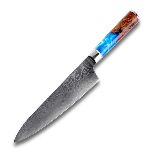 Damascus staal koksmessen, blauw