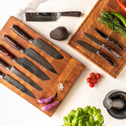 Hoogwaardige Damascus-messen met print - 9-delige messenset