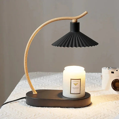 Kaarsenwarmerlamp Zwart Hout Minimalistisch 31cm Tafellamp Sfeerverlichting Woonkamer